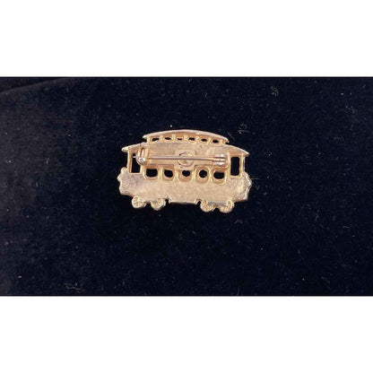VINTAGE GOLD TONE CLEAR RHINESTONE TROLLEY CAR BROOCH PIN (A1)