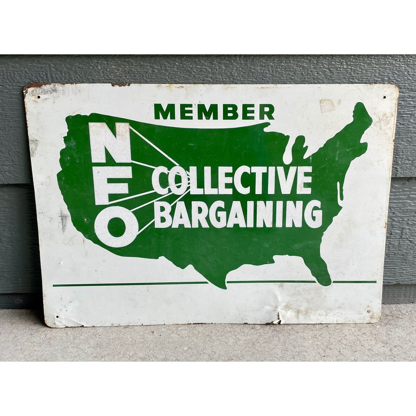 VTG Original Two-sided NFO Member Collective Bargaining Metal Farm Sign 20" - Vintosh Vintage