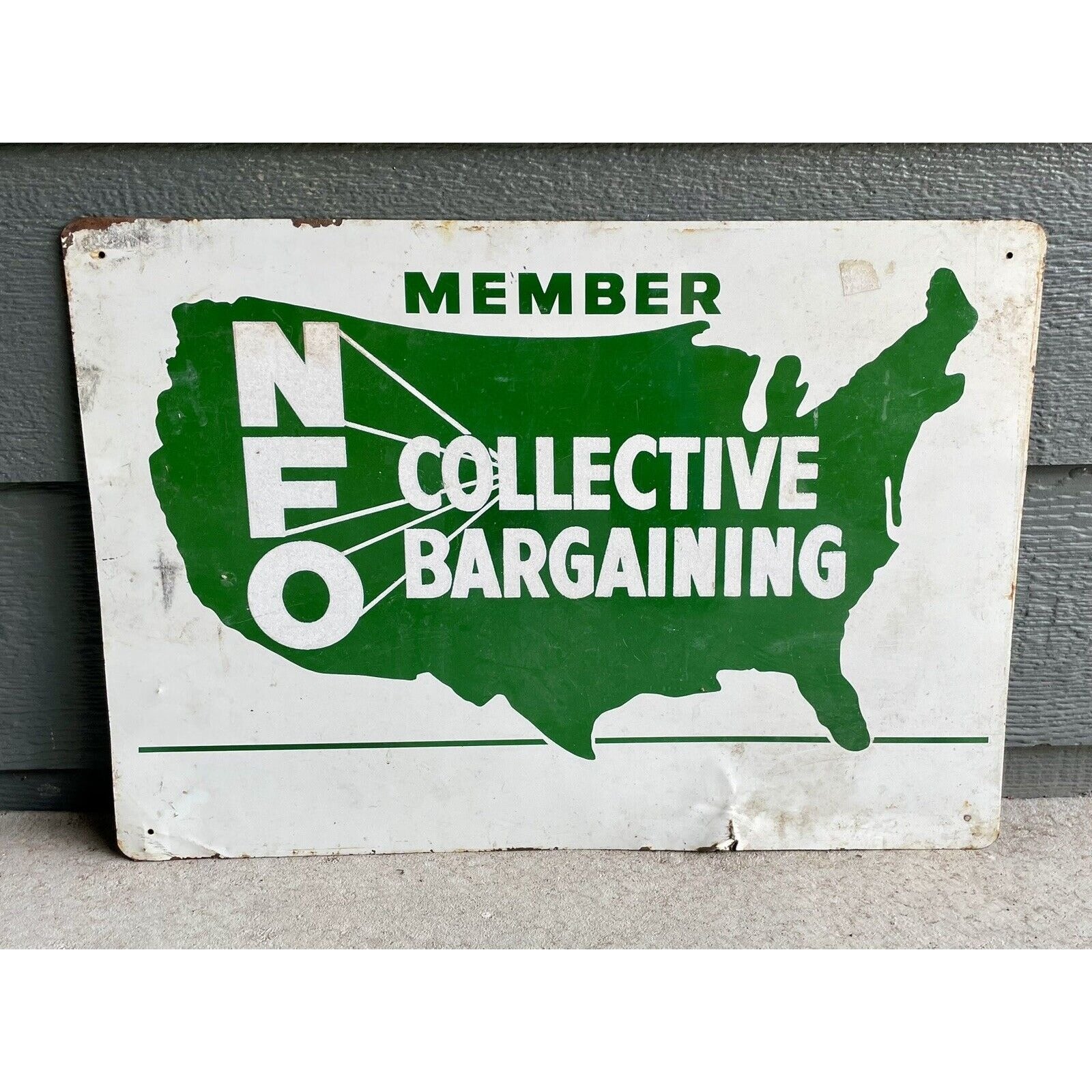 VTG Original Two-sided NFO Member Collective Bargaining Metal Farm Sign 20" - Vintosh Vintage