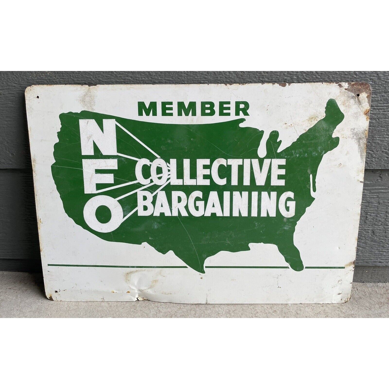 VTG Original Two-sided NFO Member Collective Bargaining Metal Farm Sign 20" - Vintosh Vintage