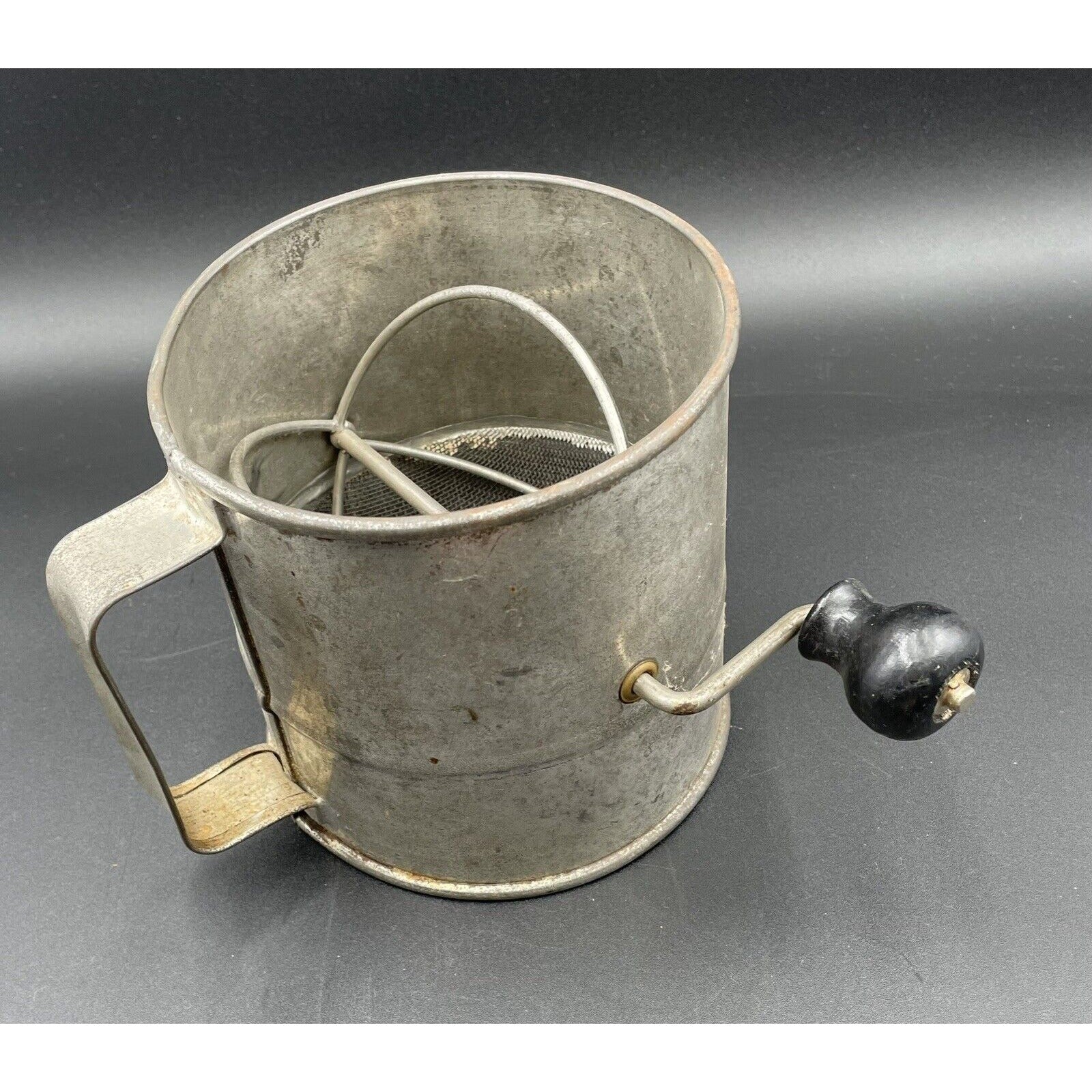 Oversized Vintage Flour Sifter with Black Wooden Turn Handle (B4) - Vintosh Vintage