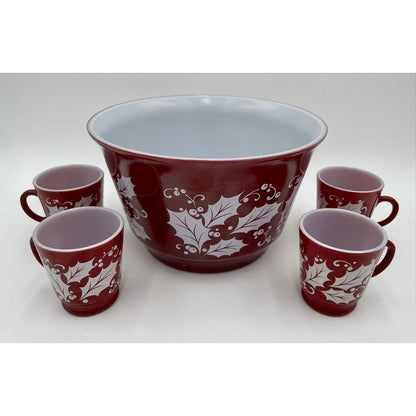 1950s Hazel Atlas Tom & Jerry Egg Nog/Punch Glass Set Christmas Cranberry Red-D6 - Vintosh Vintage