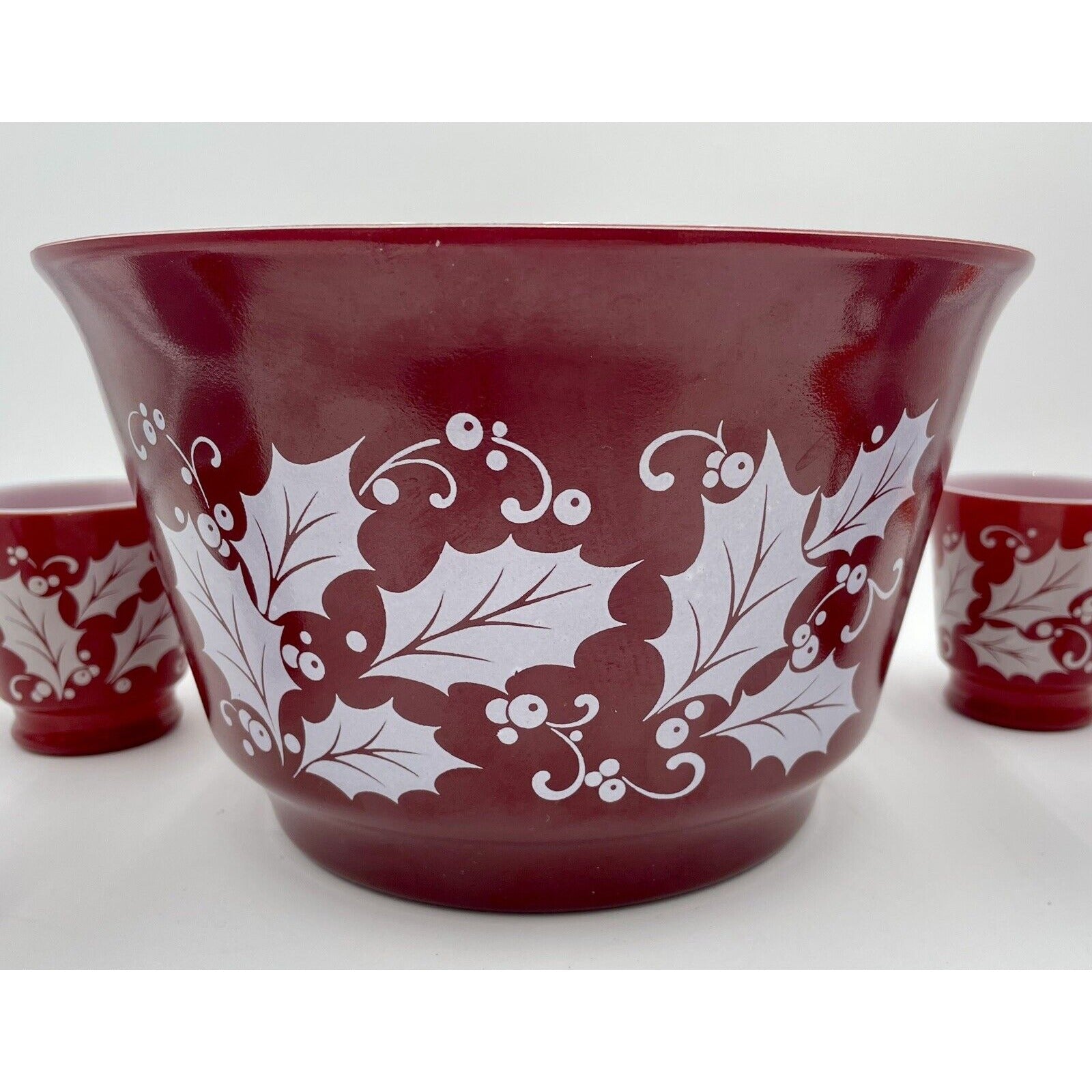 1950s Hazel Atlas Tom & Jerry Egg Nog/Punch Glass Set Christmas Cranberry Red-D6 - Vintosh Vintage