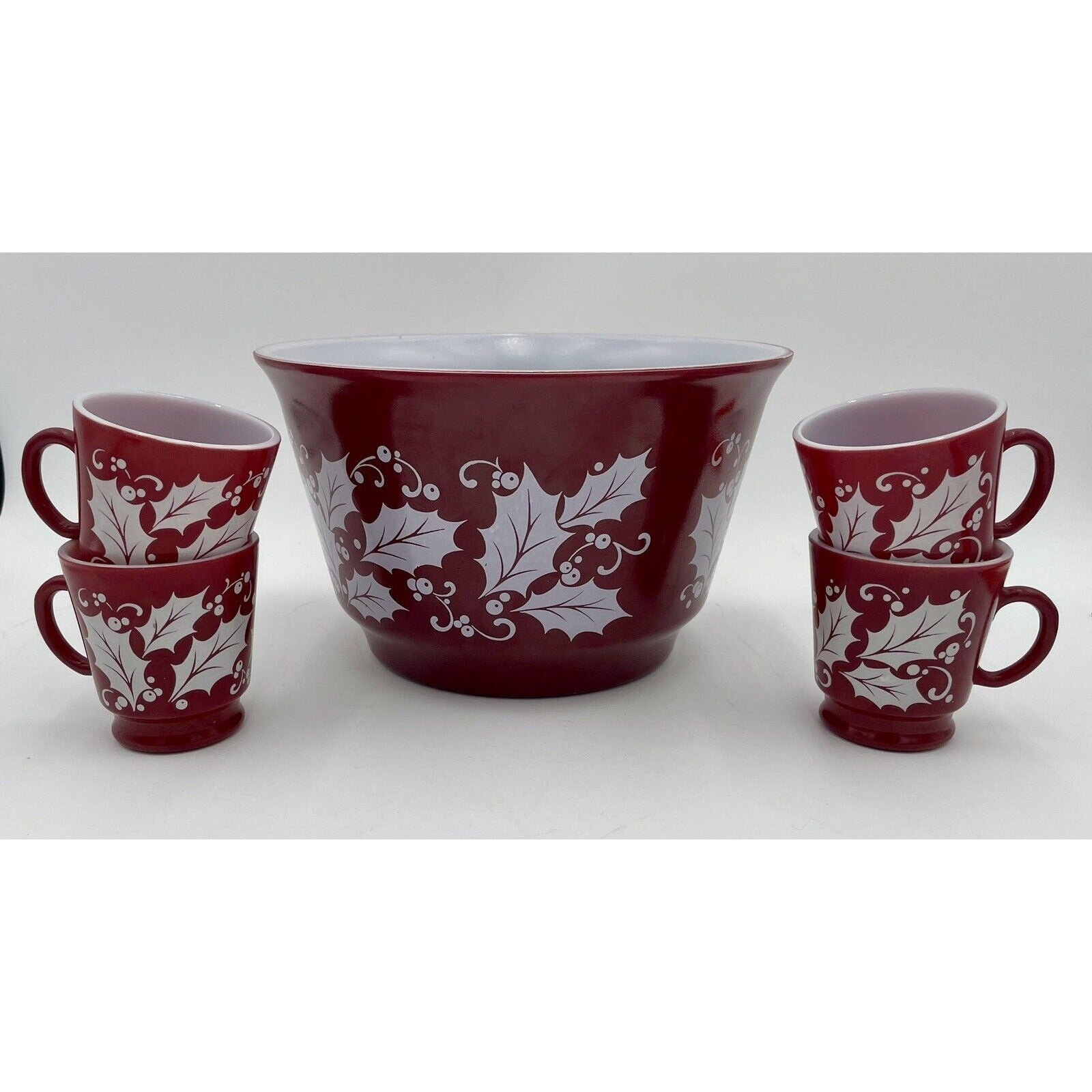 1950s Hazel Atlas Tom & Jerry Egg Nog/Punch Glass Set Christmas Cranberry Red-D6 - Vintosh Vintage