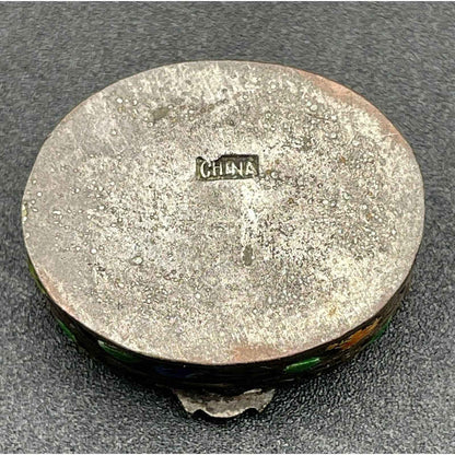 Antique Hand Painted Multicolored Lily Cloisonne Enamel Hinged Pill Box (B7)
