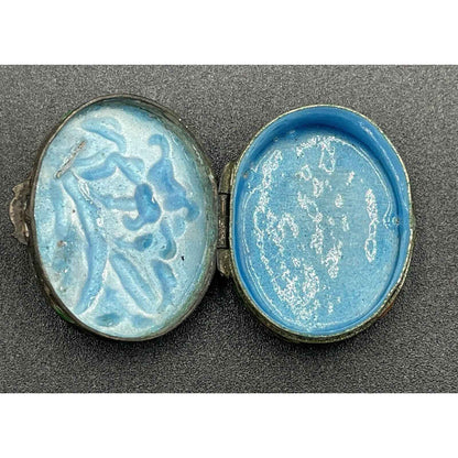Antique Hand Painted Multicolored Lily Cloisonne Enamel Hinged Pill Box (B7)