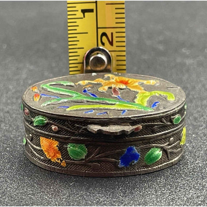 Antique Hand Painted Multicolored Lily Cloisonne Enamel Hinged Pill Box (B7)