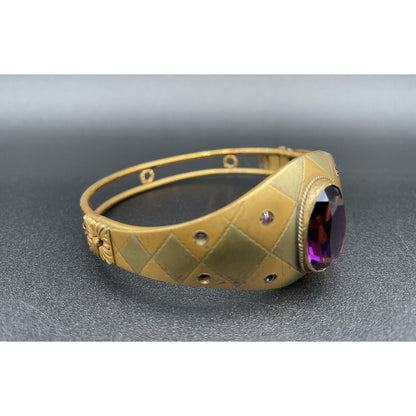 Antique W & S Blackington Co Gold Filled Hinged Bangle Bracelet w/ Purple Stone - Vintosh Vintage
