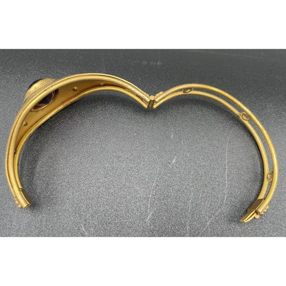 Antique W & S Blackington Co Gold Filled Hinged Bangle Bracelet w/ Purple Stone - Vintosh Vintage