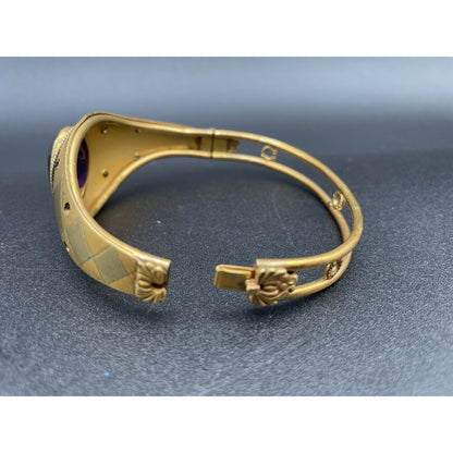 Antique W & S Blackington Co Gold Filled Hinged Bangle Bracelet w/ Purple Stone - Vintosh Vintage