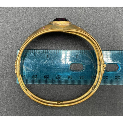 Antique W & S Blackington Co Gold Filled Hinged Bangle Bracelet w/ Purple Stone - Vintosh Vintage