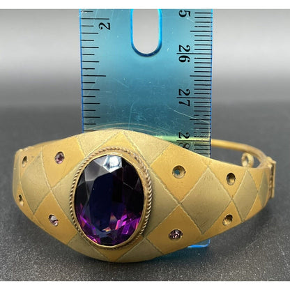 Antique W & S Blackington Co Gold Filled Hinged Bangle Bracelet w/ Purple Stone - Vintosh Vintage