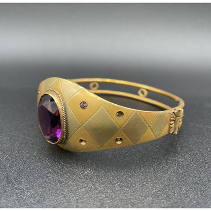 Antique W & S Blackington Co Gold Filled Hinged Bangle Bracelet w/ Purple Stone - Vintosh Vintage