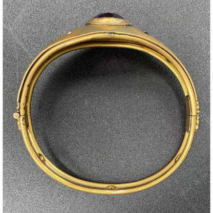 Antique W & S Blackington Co Gold Filled Hinged Bangle Bracelet w/ Purple Stone - Vintosh Vintage