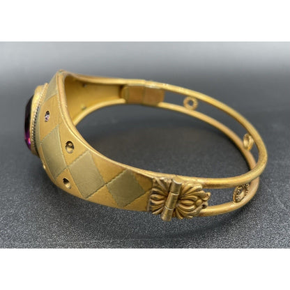Antique W & S Blackington Co Gold Filled Hinged Bangle Bracelet w/ Purple Stone - Vintosh Vintage