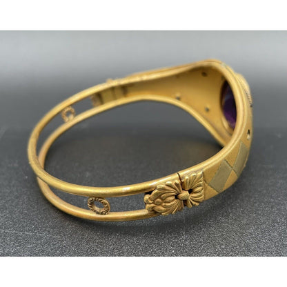 Antique W & S Blackington Co Gold Filled Hinged Bangle Bracelet w/ Purple Stone - Vintosh Vintage