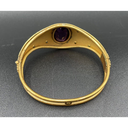 Antique W & S Blackington Co Gold Filled Hinged Bangle Bracelet w/ Purple Stone - Vintosh Vintage