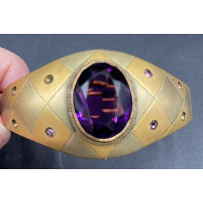 Antique W & S Blackington Co Gold Filled Hinged Bangle Bracelet w/ Purple Stone - Vintosh Vintage