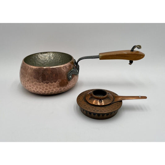 VTG SWISS STOCKLI NETSTAL FONDUE HAMMERED COPPER POT w/ WARMER POT (D8) - Vintosh Vintage
