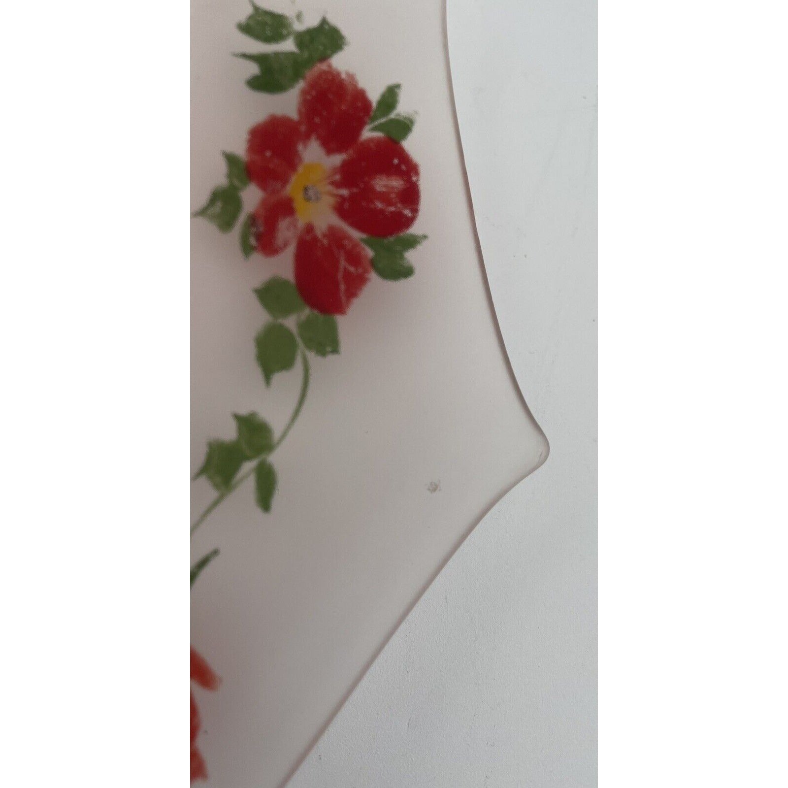 Vtg Frosted Glass Pink Hand Painted Floral Sandwich/Dessert Tray Loop Handle - Vintosh Vintage