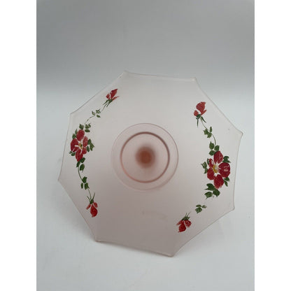 Vtg Frosted Glass Pink Hand Painted Floral Sandwich/Dessert Tray Loop Handle - Vintosh Vintage