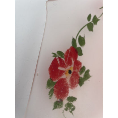 Vtg Frosted Glass Pink Hand Painted Floral Sandwich/Dessert Tray Loop Handle - Vintosh Vintage