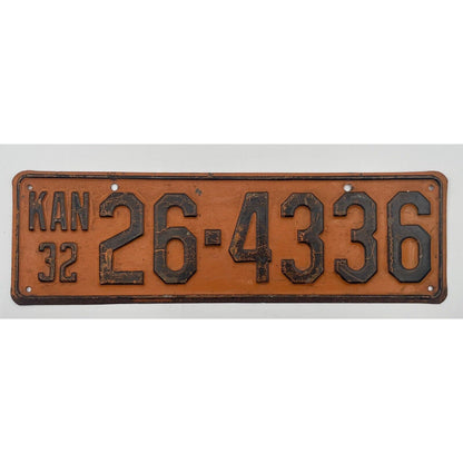 Vintage 1932 Orange & Black Kansas License Plate (B8) - Vintosh Vintage
