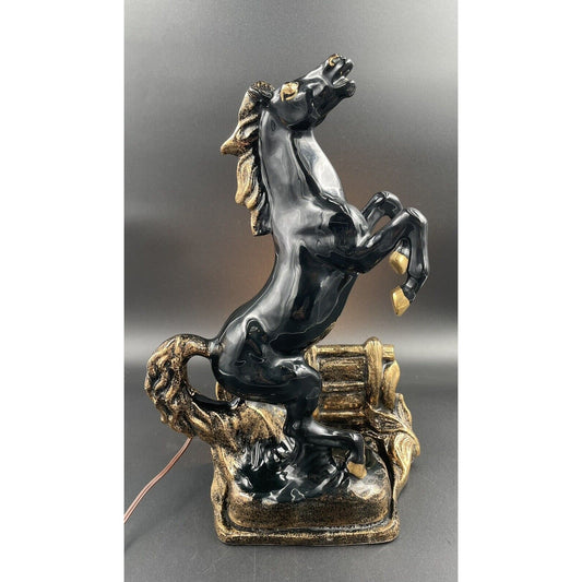 Mid Century Modern Black & Gold Glazed Stallion TV Lamp - WORKS - Vintosh Vintage