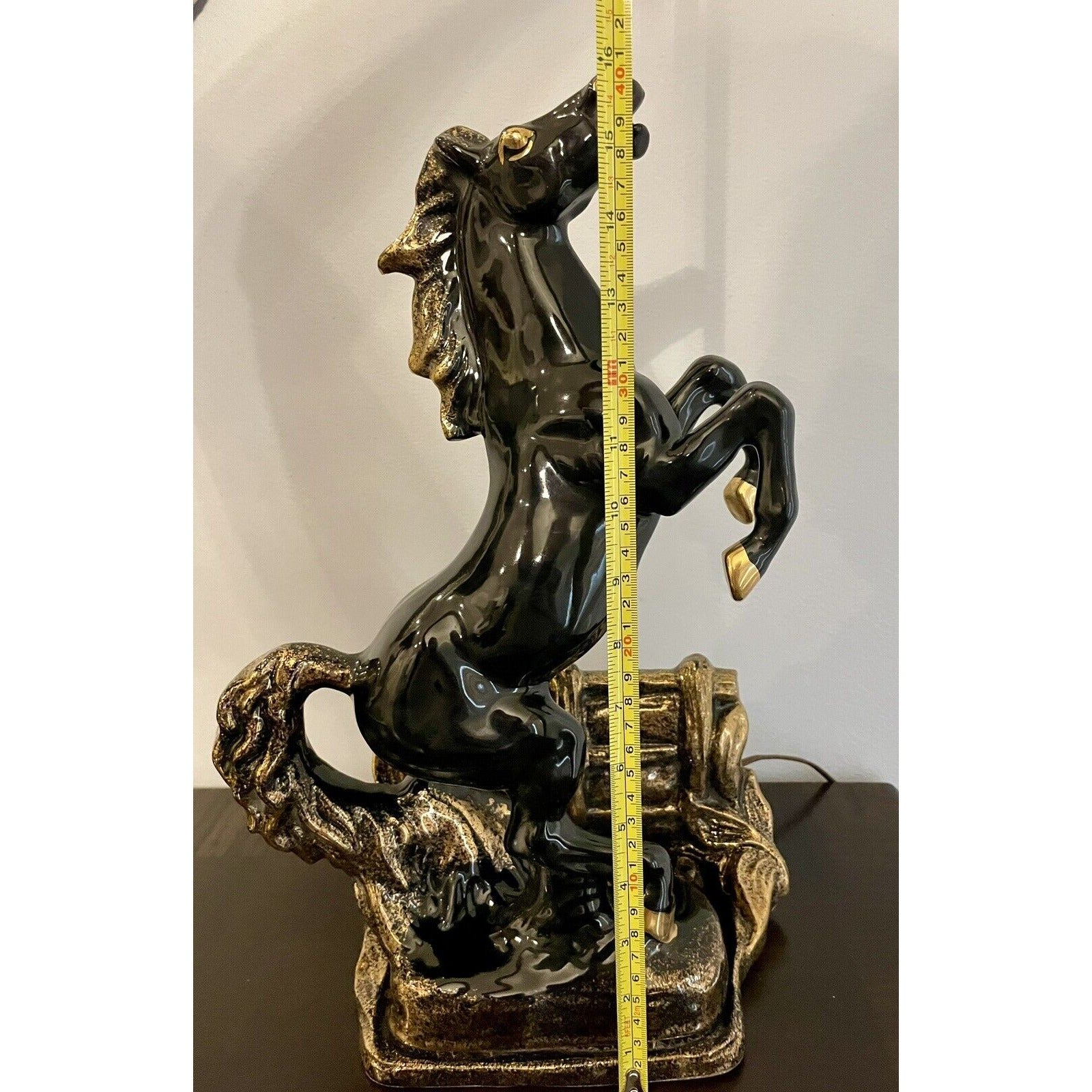 Mid Century Modern Black & Gold Glazed Stallion TV Lamp - WORKS - Vintosh Vintage