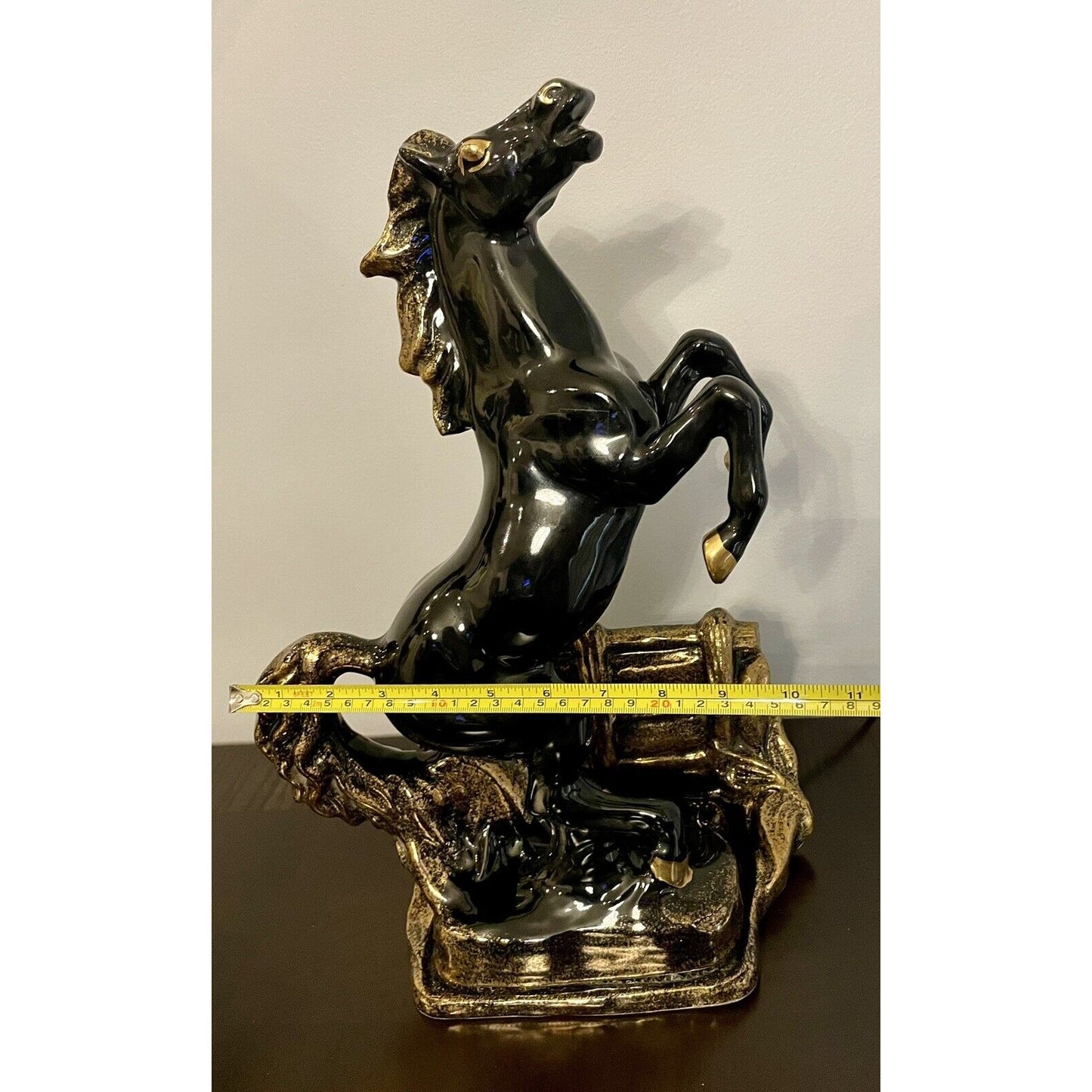 Mid Century Modern Black & Gold Glazed Stallion TV Lamp - WORKS - Vintosh Vintage