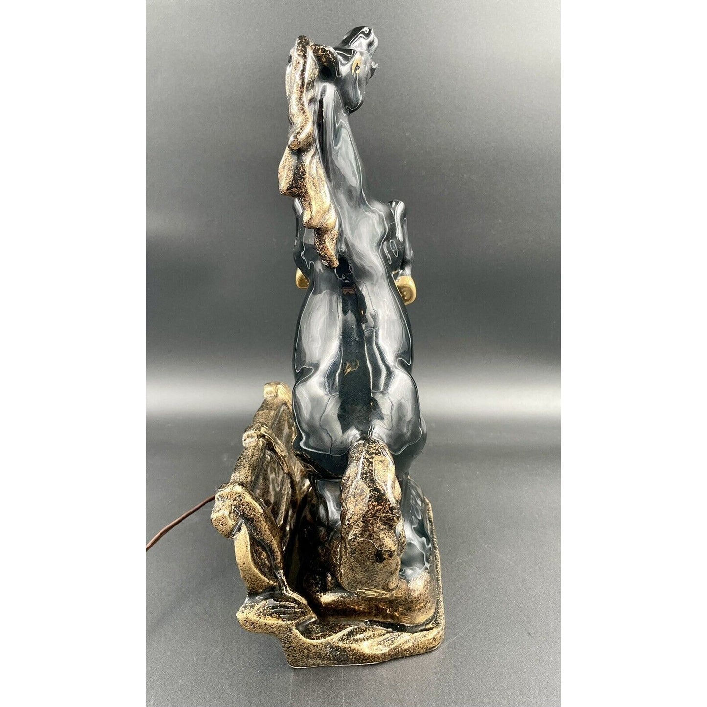 Mid Century Modern Black & Gold Glazed Stallion TV Lamp - WORKS - Vintosh Vintage