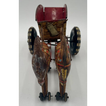 1940s MARX Dual Donkeys W/Cart Windup Tin Toy (B3) - Vintosh Vintage