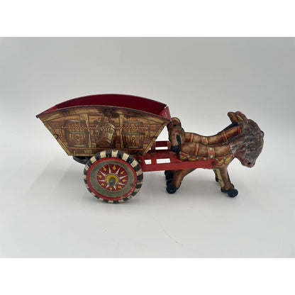 1940s MARX Dual Donkeys W/Cart Windup Tin Toy (B3) - Vintosh Vintage