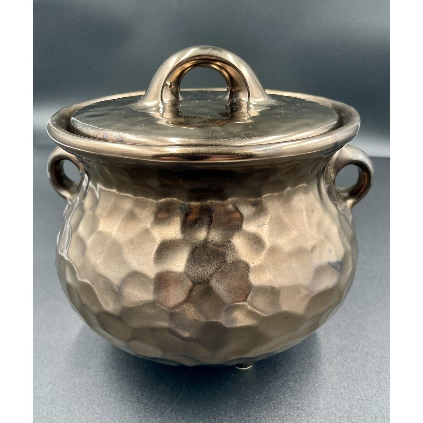 Vintage McCoy 7531 Bean Pot  Cauldron Bronze Hammered Stoneware (C6) - Vintosh Vintage