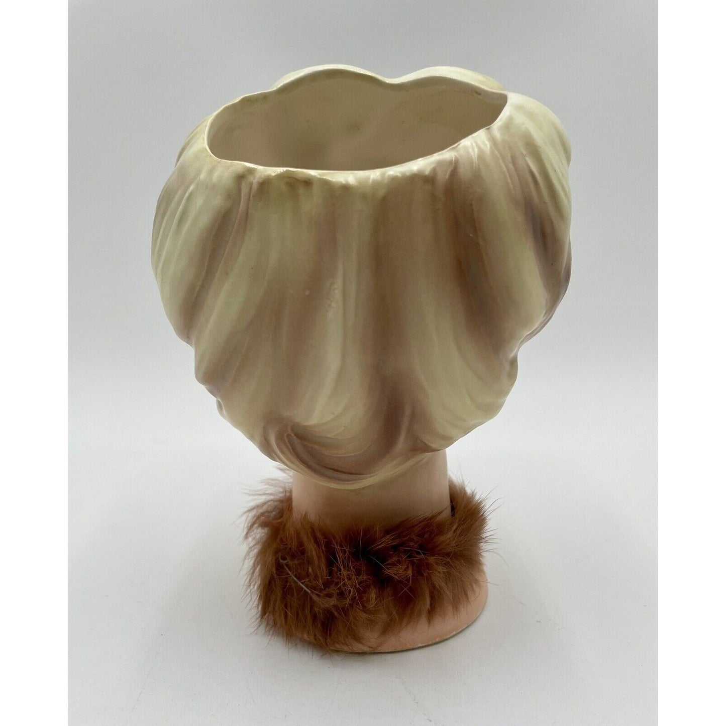 Vintage Enesco 6" Lady Head Vase w/ Blond Hair & Fur Collar - Vintosh Vintage