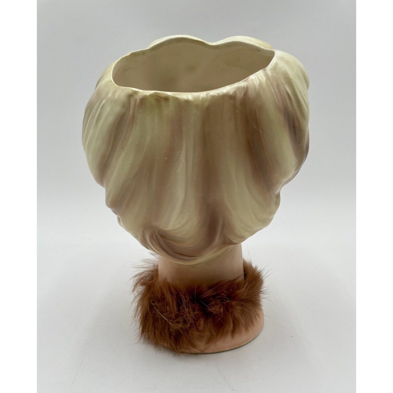 Vintage Enesco 6" Lady Head Vase w/ Blond Hair & Fur Collar - Vintosh Vintage