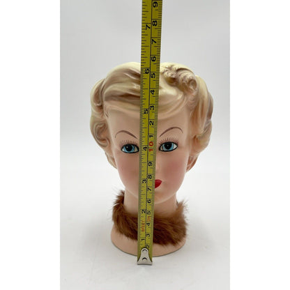 Vintage Enesco 6" Lady Head Vase w/ Blond Hair & Fur Collar - Vintosh Vintage