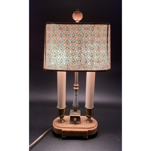Charming Vintage Bouillotte Oblong Marble Double Candle Table Lamp - Vintosh Vintage