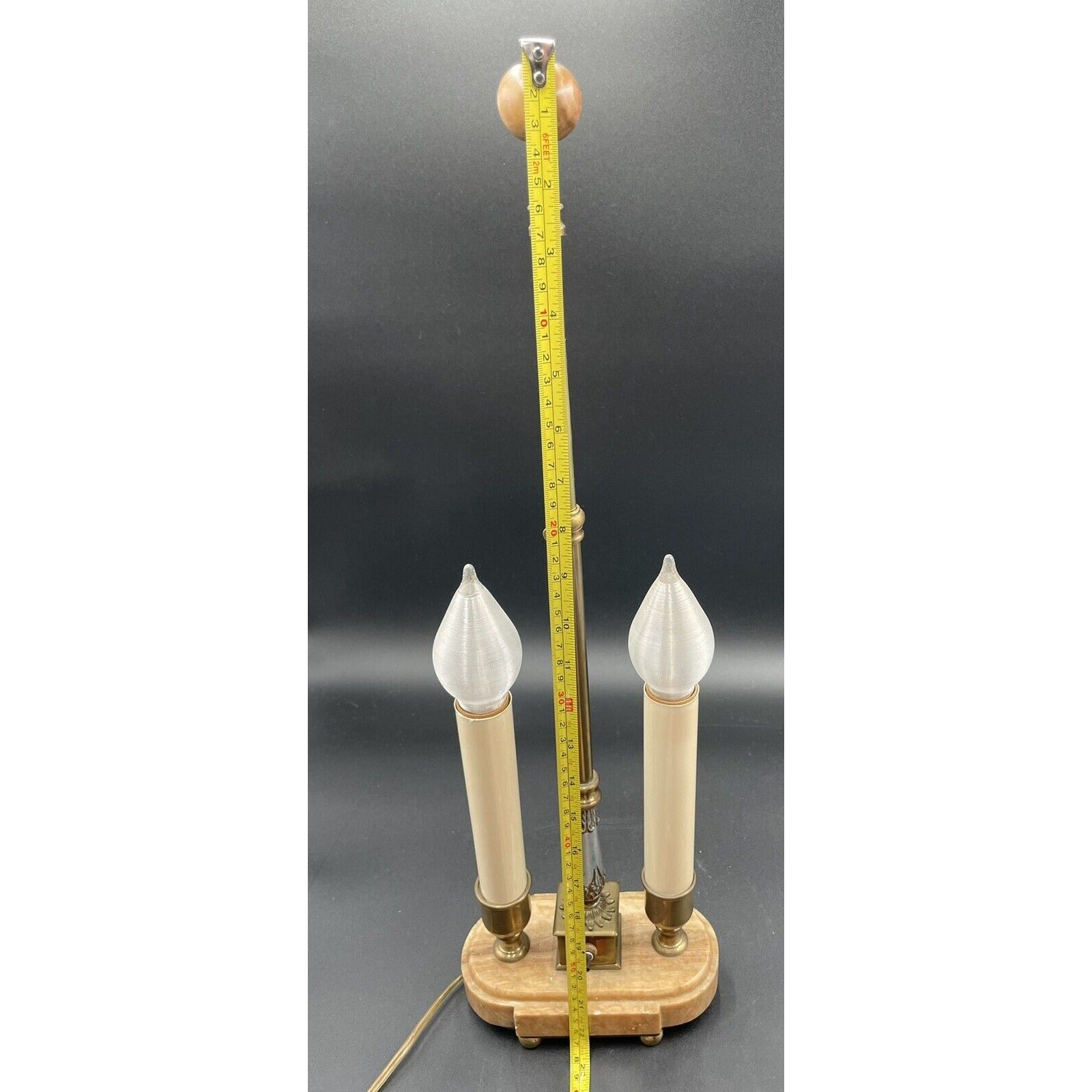 Charming Vintage Bouillotte Oblong Marble Double Candle Table Lamp - Vintosh Vintage