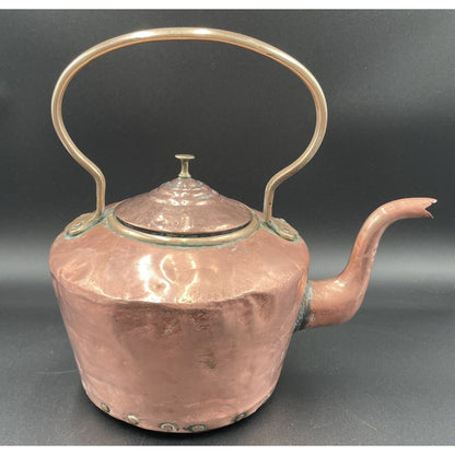 Antique 12" Copper & Brass Kettle with Stationary Handle (A3) - Vintosh Vintage