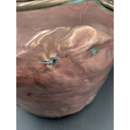 Antique 12" Copper & Brass Kettle with Stationary Handle (A3) - Vintosh Vintage