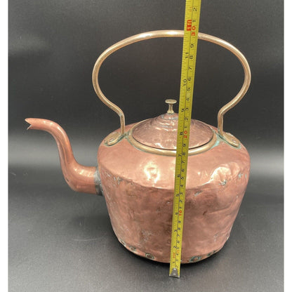 Antique 12" Copper & Brass Kettle with Stationary Handle (A3) - Vintosh Vintage