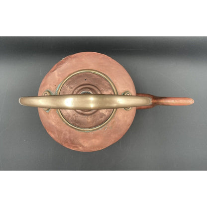 Antique 12" Copper & Brass Kettle with Stationary Handle (A3) - Vintosh Vintage