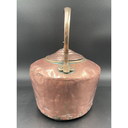 Antique 12" Copper & Brass Kettle with Stationary Handle (A3) - Vintosh Vintage