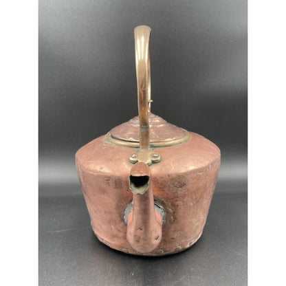 Antique 12" Copper & Brass Kettle with Stationary Handle (A3) - Vintosh Vintage