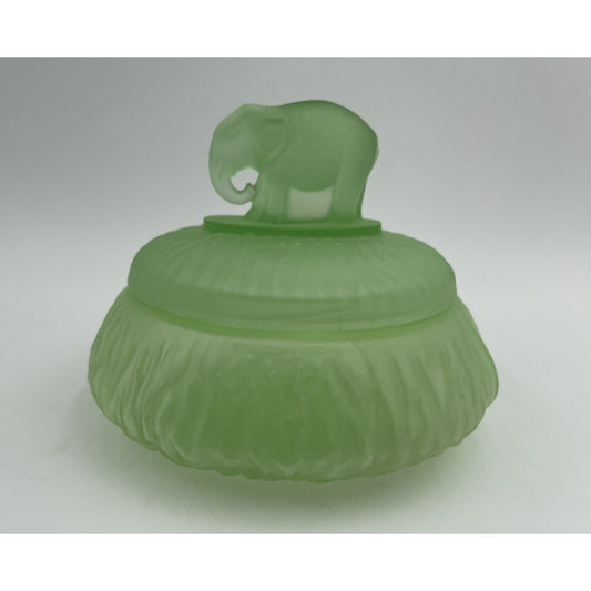 Vintage LE SMITH Green Satin Elephant Powder Jar UV Reactive (B6) - Vintosh Vintage