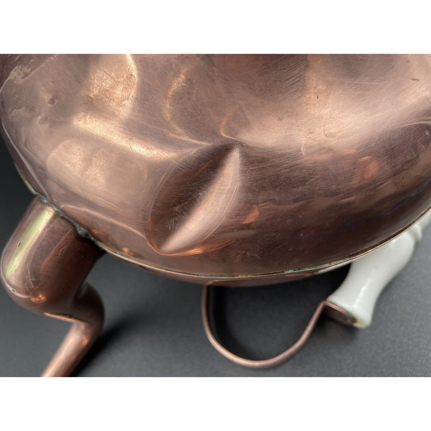 Antique Dutch Copperwater Kettle w Porcelain Handle on Warmer (C-BM) - Vintosh Vintage