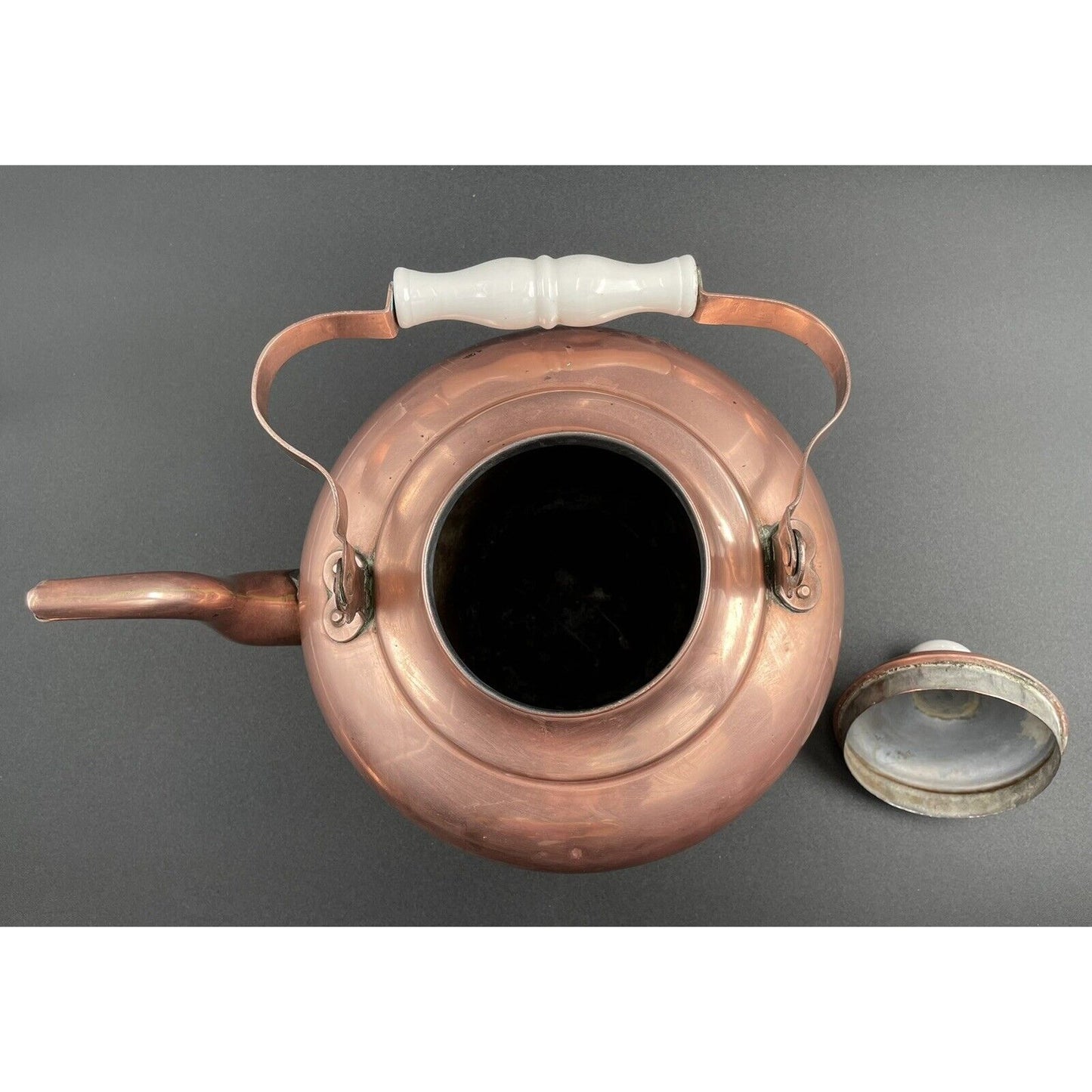 Antique Dutch Copperwater Kettle w Porcelain Handle on Warmer (C-BM) - Vintosh Vintage
