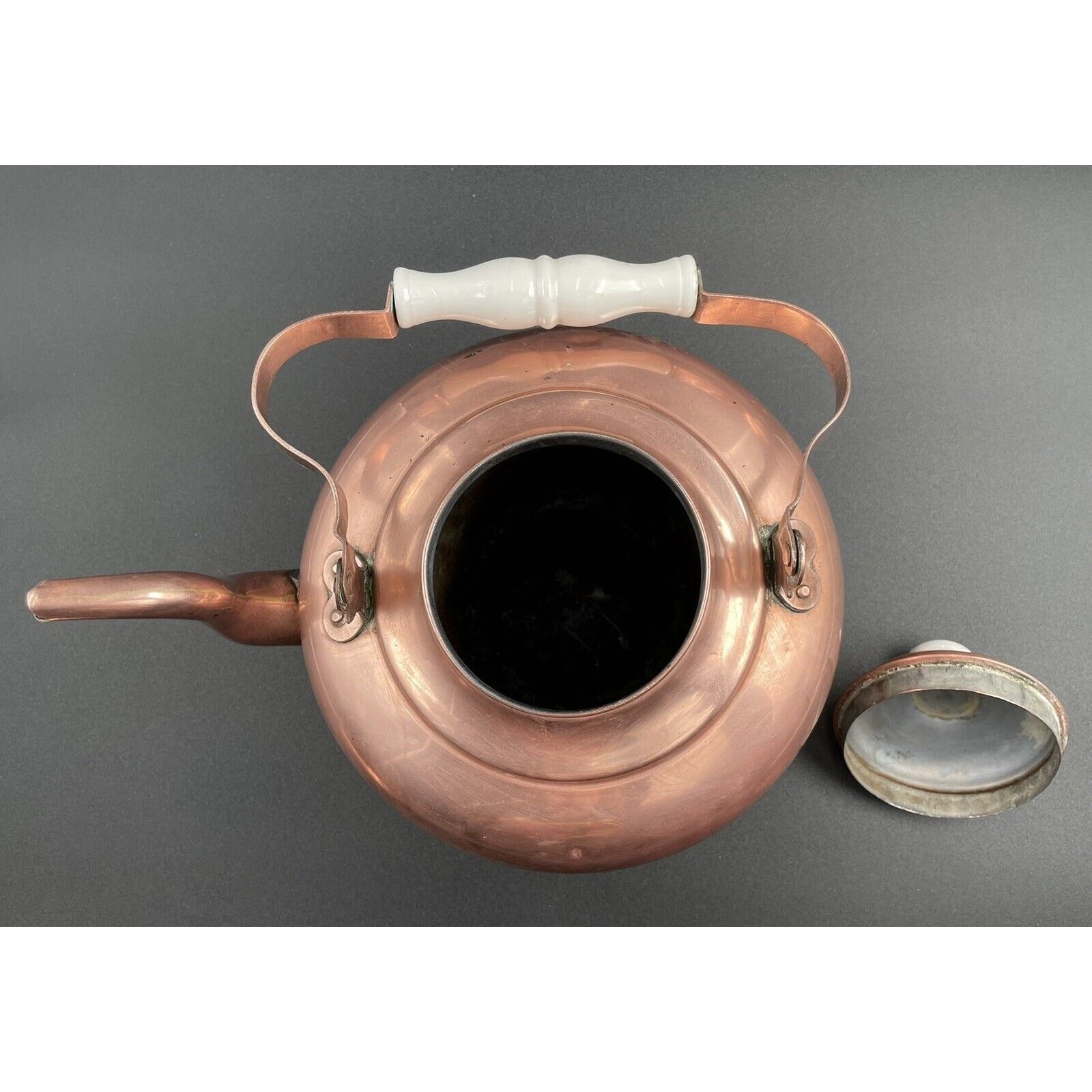 Antique Dutch Copperwater Kettle w Porcelain Handle on Warmer (C-BM) - Vintosh Vintage