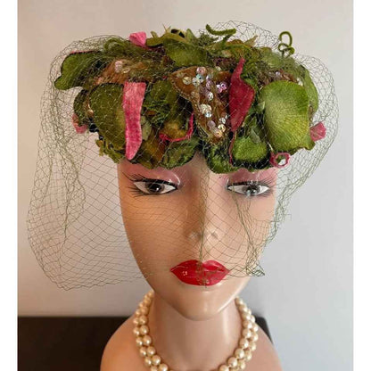 Vintage Lucila Mendez Green & Hot Pink Hat